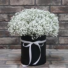 Цветочная композиция из Гипсофила в шляпной коробке в Кугеси